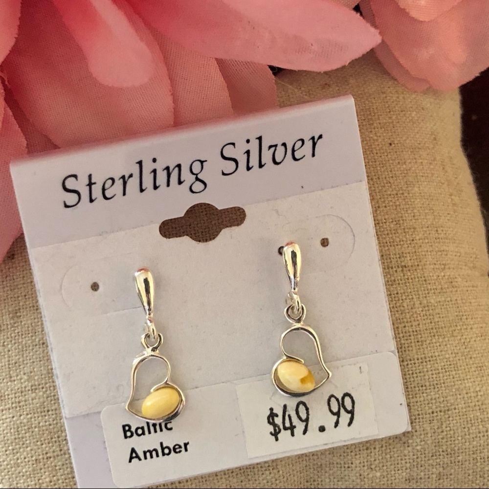 NWT Honey Baltic Amber Sterling Silver Ear…